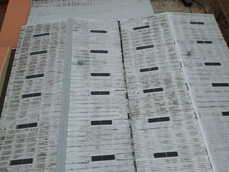 Large warehouse roof with rows of skylight panels